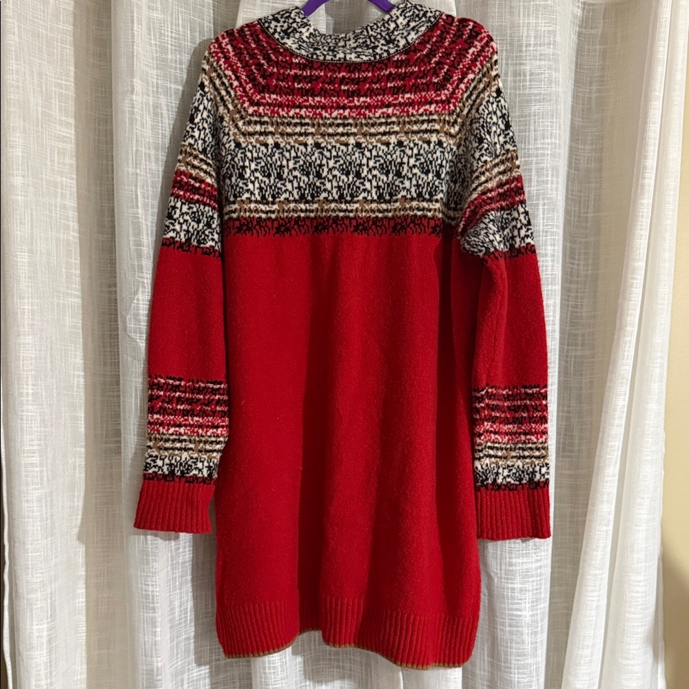 Anthropologie MOTH Red and Black Patterned Turtleneck Sweater Dress - Picture 2 of 4